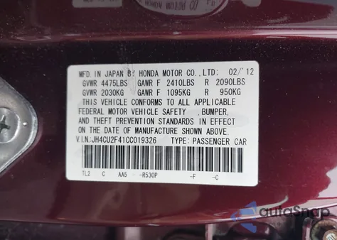 2012 Acura Tsx 2.4 z USA, uszkodzony, nr VIN JH4CU2F41CC019326